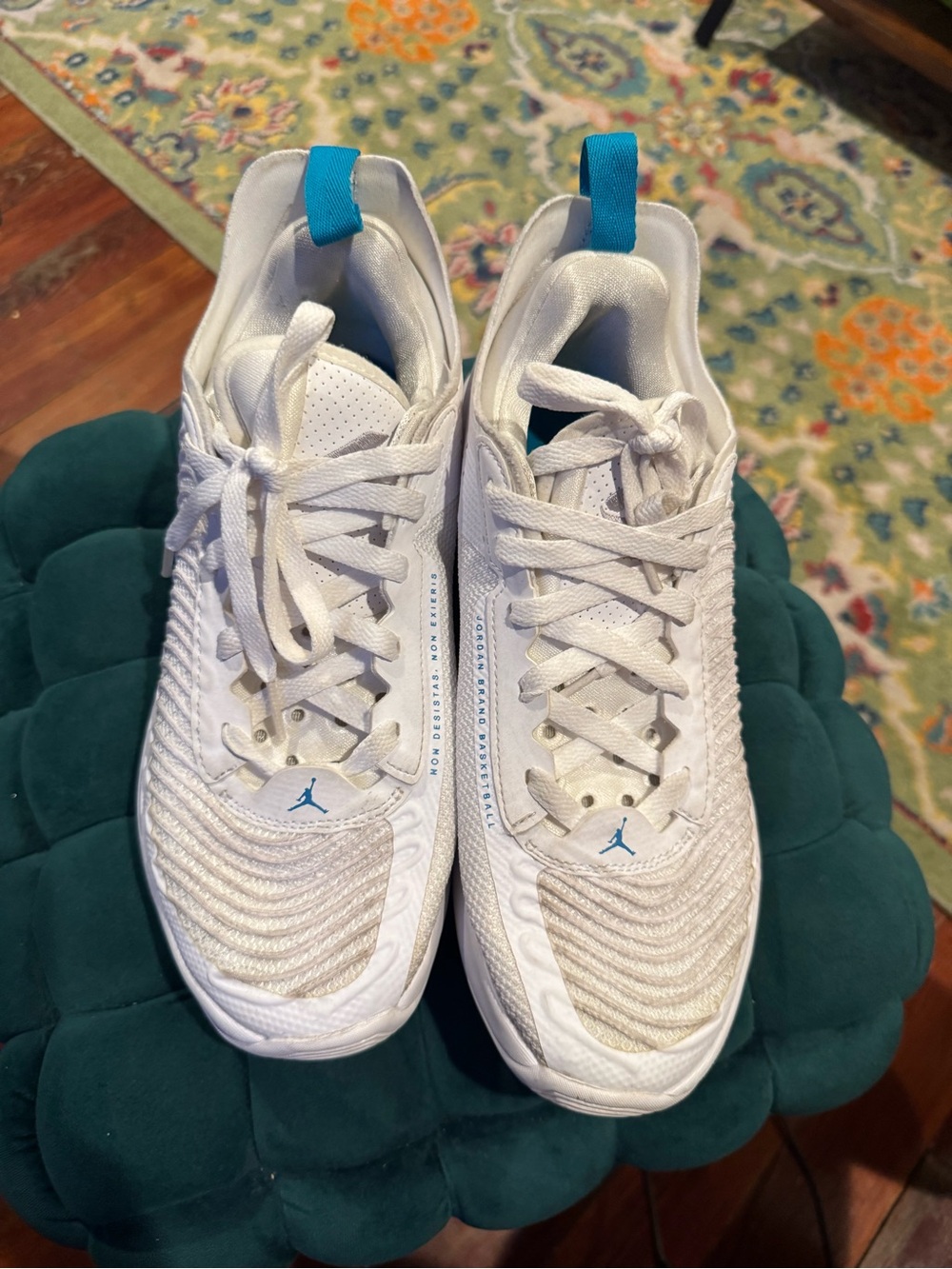 Jordan White Sneakers with Teal Jumpman Accents